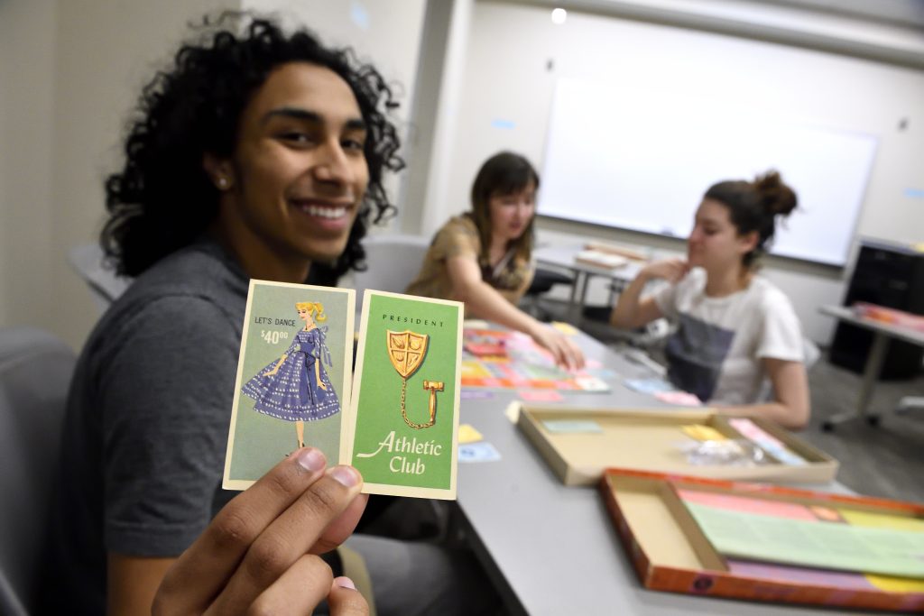 students playing a board game