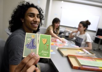 students playing a board game