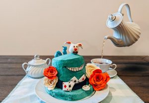 display of a cake and tea set