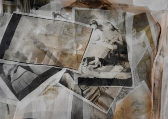 photos printed on fabric and layered on top of each other